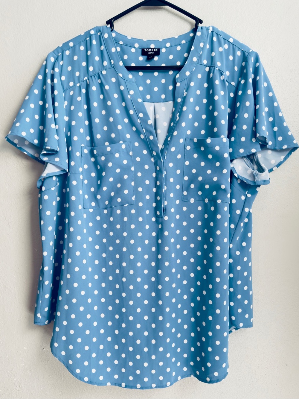 Torrid Harper Light Blue Polka Dot Flutter Sleeve Blouse Top 1 / 1X